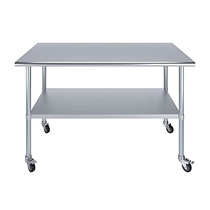 AmGood 60" Long x 30" Deep Stainless Steel Table with Casters - size: 60" Long x 30" Deep