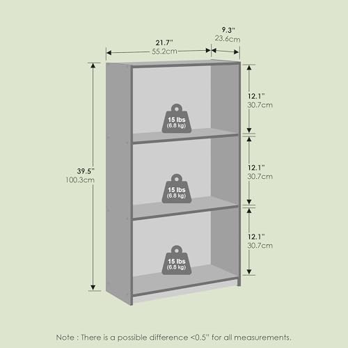 Hagen 3-Tier Bookshelf, 40 Inch Tall Bookcase, for Home Office, Study, Living Room, Olive Oak - color: Olive Oak, size: 21.8(W)x39.5(H)x9.3(D) inches