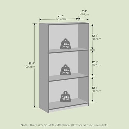 Hagen 3-Tier Bookshelf, 40 Inch Tall Bookcase, for Home Office, Study, Living Room, Olive Oak - color: Olive Oak, size: 21.8(W)x39.5(H)x9.3(D) inches
