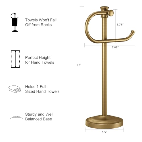 Stand Hand Towel Holder, Countertop Towel Bar, Antique Brass | 17 Inch Bathroom Towel Hanger, Freestanding Vanity Counter Top Towel Holder, Towel Ring Hardware Accessories, Stainless Steel - color: Antique Brass