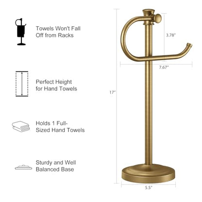 Stand Hand Towel Holder, Countertop Towel Bar, Antique Brass | 17 Inch Bathroom Towel Hanger, Freestanding Vanity Counter Top Towel Holder, Towel Ring Hardware Accessories, Stainless Steel - color: Antique Brass