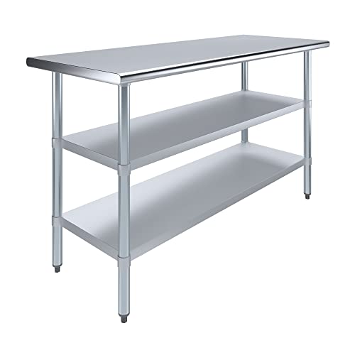 Stainless Steel Work Table with 2 Shelves | Metal Utility Table | Commercial & Residential NSF Utility (Stainless Steel Table with 2 Shelves, 60" Long x 24" Deep) - size: 60" Long x 24" Deep