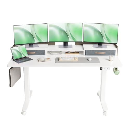 Claiks Standing Desk with Drawers, Adjustable Stand Up Electric Standing Desk Adjustable Height with Storage Shelf and Splice Board, 59 Inch, White - color: White, size: 59×23.6