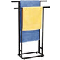 Standing Towel Racks for Bathroom, 2 Tier Bathroom Floor Free Standing Towel Rack, Tall Enough Pool Bath Drying and Dispaly Outdoor Stand for Storage, Black Freestanding Blanket Holder, ALHAKIN