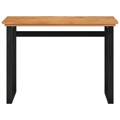 Solid Teak Wood Industrial Rustic Computer Desk Small Compact Size 39.4x17.7in Rectangular Writing Study Table for Home Office Bedroom Small Spaces - size: 17.7 x 39.4 x 29.5 in (W x L x H)