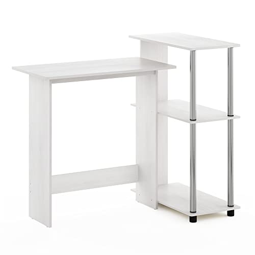 Furinno Abbott Corner Computer Desk with Bookshelf, White Oak/Chrome - color: White Oak/Chrome