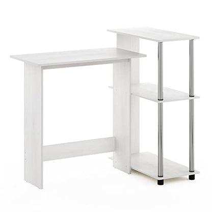 Furinno Abbott Corner Computer Desk with Bookshelf, White Oak/Chrome - color: White Oak/Chrome