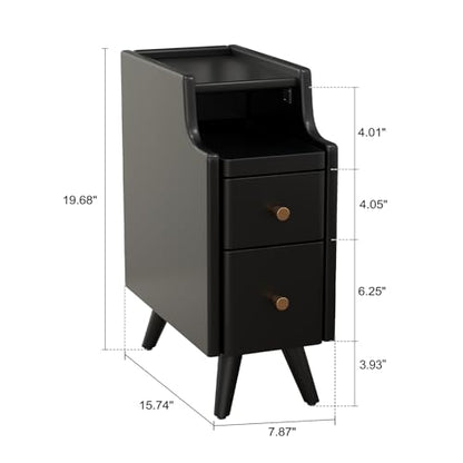 AQIMUELE Small Nightstand with Drawers, Solid Wood Narrow Bedside Table, Narrow Nightstand for Bedroom - color: 1 Pc(black), size: 15.74''D*7.87''W*19.68''H