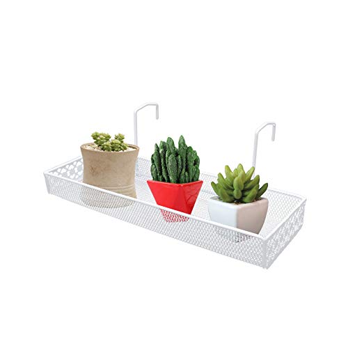 Chris.W Iron Hanging Shelf Basket with Hooks Balcony Succulent Plants Mini Flower Pot Holder Railing Shelf, for Patio Porch or Fence (White)-Small - color: White