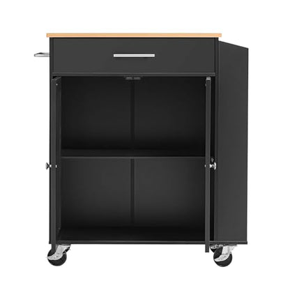 VEVOR Kitchen Island Cart with Storage, 31.3 in Wide Mobile Rolling Storage Island on Swivel Wheels, with Drawer, Storage Cabinet, Spice/Towel Rack, Table for Home Dining Room, Black - size: 31.3"W-Black