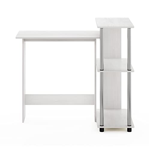 Furinno Abbott Corner Computer Desk with Bookshelf, White Oak/Chrome - color: White Oak/Chrome