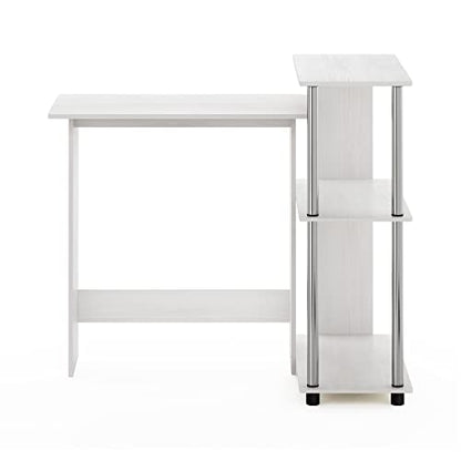 Furinno Abbott Corner Computer Desk with Bookshelf, White Oak/Chrome - color: White Oak/Chrome