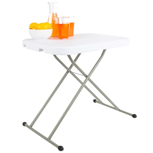 Lavish Home Portable Folding Table - 25.5 Inch Indoor/Outdoor Portable Lightweight Small Table with Adjustable Height - TV Tray for Laptop, Cards, Camping, Crafting, Party (White) - size: 21"H to 27"H