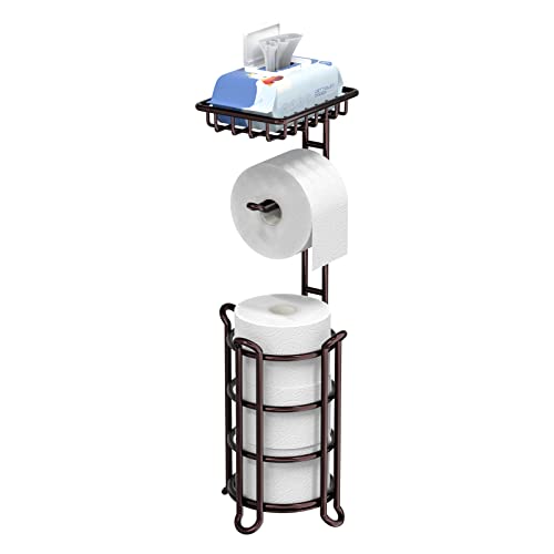 Toilet Paper Holder Stand Tissue Paper Roll Dispenser with Shelf for Bathroom Storage Holds Reserve Mega Rolls-Bronze - color: A-bronze