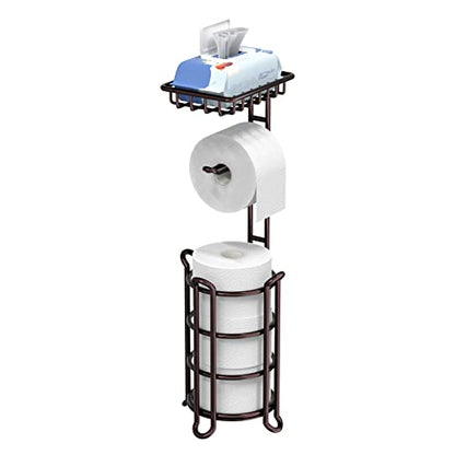 Toilet Paper Holder Stand Tissue Paper Roll Dispenser with Shelf for Bathroom Storage Holds Reserve Mega Rolls-Bronze - color: A-bronze