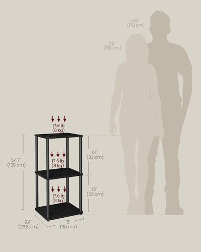 VASAGLE Superfast Toolless Assembly, 3-Tier Shelf for Living Room, Standing Shelf, Bookshelf, Bedroom, Kitchen, 9.4 x 15 x 27.8 Inches, Ebony Black and Ink Black ULLS153B01 - color: Ebony Black + Ink Black, size: 3 Tiers (15"W)