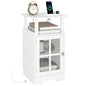 Nightstand with Charging Station,White End Table Modern Side Table with USB Ports and Outlets, Mid-Century Bedside Table with Storage for Bedroom Living Room MLBZ08WE