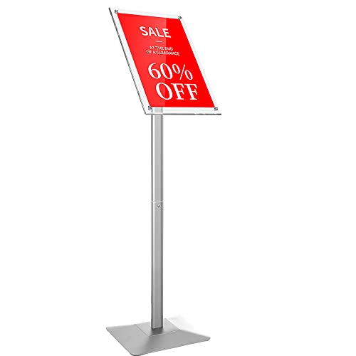 DISPLAYSWORKER Adjustable Heavy Duty Pedestal Sign holder floor Stand,sign stand poster stand ,acrylic frame for 8.5 x 11 inch,Silver (silver, acrylic frame 8.5-x-11-inch) - color: silver acrylic frame, size: 8.5-x-11-inch