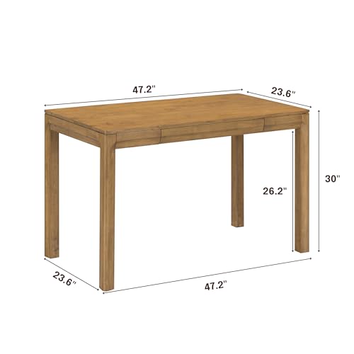 NTC Flow Modern Wooden Rectangle Desk Table with Hidden Drawer – Waterproof & Heat Resistant - Teak Look - color: Teak Look, size: 47 Inch, style: Desk