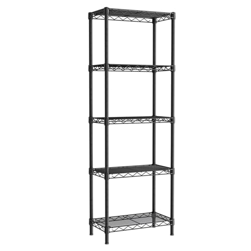 Golpart 5Tier Adjustable Storage Shelves Metal Wire Shelving Standing Shelf | Utility Heavy Duty Unit Rack Closet Organize for Home Kitchen Laundry Room Organization Pantry 10"Dx16"Wx55"H Black - color: Black, size: 5-tier-10"Dx16"Wx55"H