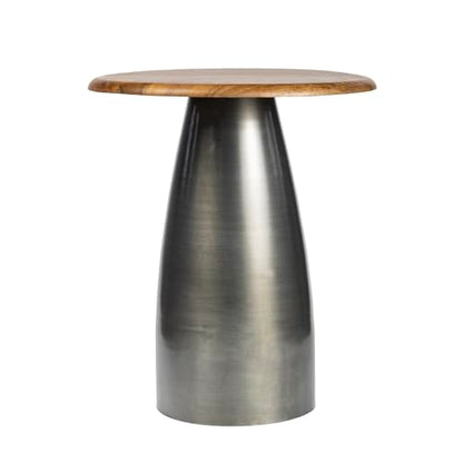 JONATHAN Y Otto 18" Round Mango Wood and Iron End Table, Modern Side Table with Curved Pedestal Base for Living Room, Bedroom, Small Spaces, Honey and Oxidized Nickel END5001A - color: Honey Wood/Oxidized Nickel, style: Round Top