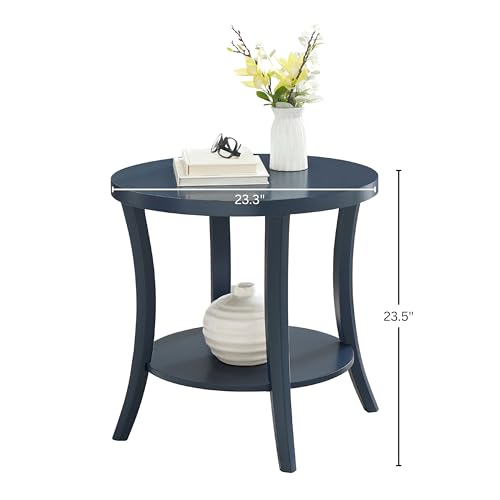 Roundhill Furniture Perth Contemporary Round End Table with Shelf - color: Navy Blue
