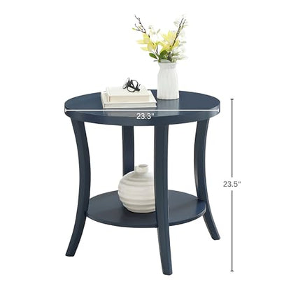 Roundhill Furniture Perth Contemporary Round End Table with Shelf - color: Navy Blue