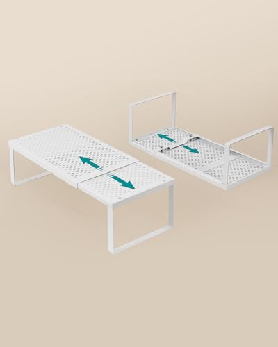 SONGMICS Spice Racks, Set of 3 Expandable Kitchen Countertop Shelves, Small Cupboard Organizers, Metal, Space-Saving Tabletop Shelves, Matte White UKCS403WC01 - color: Matte White, size: Set of 3