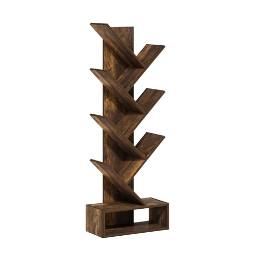 Furinno Tree Book Shelf, 7-Tier Bookshelf, Tree Bookcase with Bottom Shelf, 8.4 x 16.9 x 46.2, for Living Room, Bedroom, Home Office, Amber Pine - color: Amber Pine, size: 7-Tier Tree with Bottom Shelf
