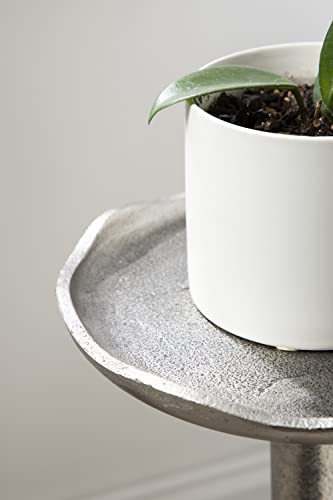 Kate and Laurel Alessia Modern Decorative Metal Drink Table; 8 x 8 x 22; Silver; Stunning Cast Aluminum Pedestal Plant Stand with Rough Texture and Deckled Edge - color: Silver