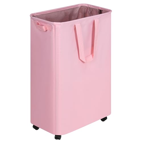 efluky Slim Laundry Hamper with Wheels, Rolling Laundry Basket for Clothes, Small Laundry Basket for Bedroom, Dorm and Laundry Room, 75L (19.8 Gallons) Pink - color: Pink, size: 75L