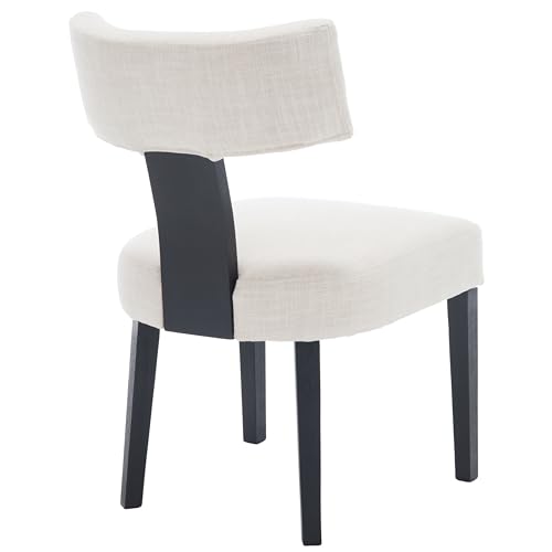 RIVOVA Mid Century Modern Dining Chairs Set of 4 Farmhouse Linen Fabric Upholstered Dining Room Chairs Kitchen Chairs with Curved Backrest Black Wood Legs, Beige - color: Black Beige Curved
