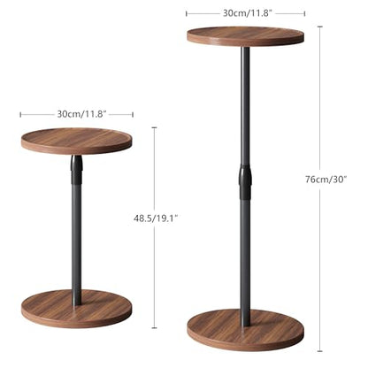 Adjustable Round Side Table, Small End Table, Pedestal Drink Table for Small Spaces, Tall Round Nightstand for Living Room Bedroom Sofa Couch, Brown ET-010BR - color: Brown