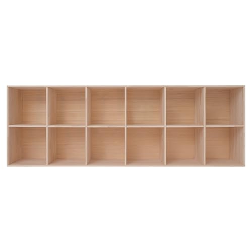 Wooden 12 Cube Shelf Bookcase, Floorstanding Bookshelf with Open Compartments & Back Panel 70.87x11.81x23.62 Inch, Solid Wood Cube Storage Organizer for Living Room, Bedroom (12 Cube) - size: 12 Cube