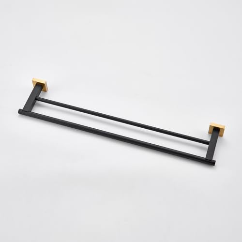 Miyili Double Bath Towel Bar 24-Inch SUS 304 Stainless Steel Towel Holder Rack for Bathroom Black & Gold, A02BG60B - color: Black & Gold, size: 24-Inch