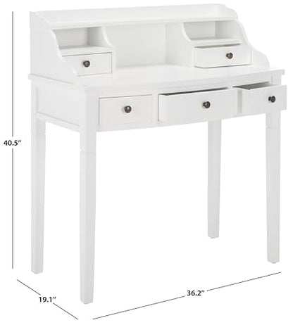 SAFAVIEH Furniture - Landon 5-Drawer Writing Desk - White - Solid Wood - Classic Hutch Design - Ideal for Home Office, Living Room, Den, 36.2"W x 19.1"D x 40.5"H (AMH6516D) - color: White