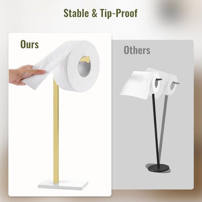 Gold Toilet Paper Holder Stand Marble Base SUS 304 Stainless Steel Freestanding Tissue Roll Holder for Bathroom Rustproof Storage for 4 Rolls Brushed Gold by Homevacious - color: Brushed Gold