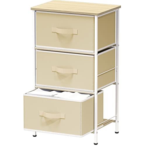 Simple Houseware 3 Drawer Nightstand Dresser with Wood Top, Beige - color: Beige, size: 3 Drawers