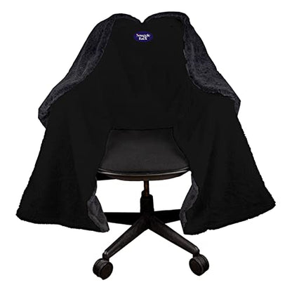 Black Fur: The Original Office Chair Blanket by SnuggleBack; Cozy Comfy Office Desk Chair Wrap Attaches for Hands-Free Warmth. Stay Warm In The Winter or Summer. (Black Faux Fur) - color: Black
