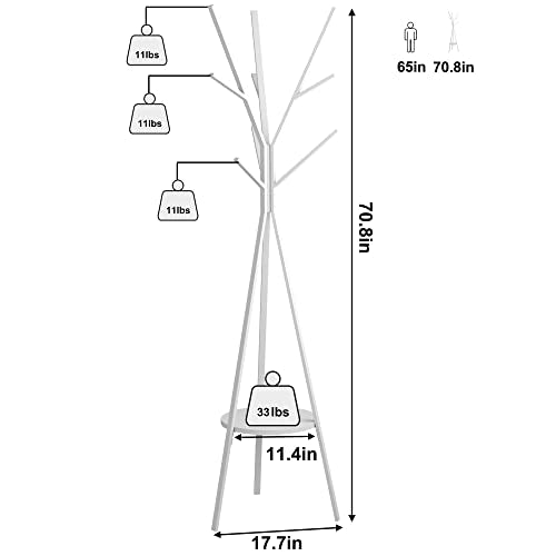HOME BI Coat Rack Hat Stand Free Standing Display Hall Tree Metal Hat Hanger Garment Storage Holder with 9 Hooks for Clothes Hats and Scarves in White,17.72" Wx17.72 Dx70.87 H - color: White