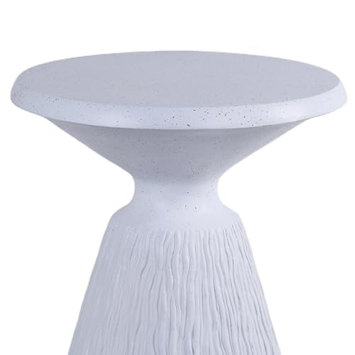 Aqua Grey Textured Pedestal Side Table, Modern Round Speckled Accent End Table with Vertical Grain Conical Base, Small Drink Nightstand for Living Room Bedroom Small Home Decor