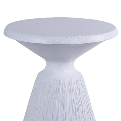 Aqua Grey Textured Pedestal Side Table, Modern Round Speckled Accent End Table with Vertical Grain Conical Base, Small Drink Nightstand for Living Room Bedroom Small Home Decor