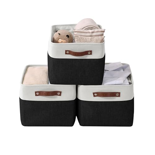 DECOMOMO Storage Bins, Large Fabric Storage Baskets for Shelves, Decorative Linen Closet Organizer, 15 x 11 x 9.5 inches (Black & White, 3 Pack) - color: Black and White, size: Large/3P
