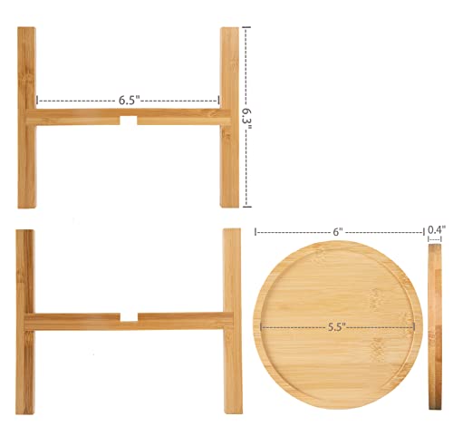 6.5 inch Modern Plant Stand & 5.5" Bamboo Saucer, Mid-Century Planter Holder, Plant Saucer, Round Bamboo Tray for Flower Pot, Planter Pot Tray, Prevent The Floor Wet, Not Include Planter Pot - size: 6.5"