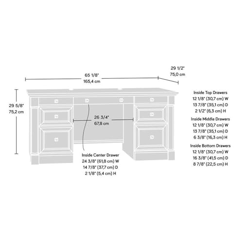 Sauder Palladia Office Desk with Drawers, Executive Desk with File Cabinet Storage, Cable Management, Keyboard Tray, in Glacier Oak Finish - color: Glacier Oak