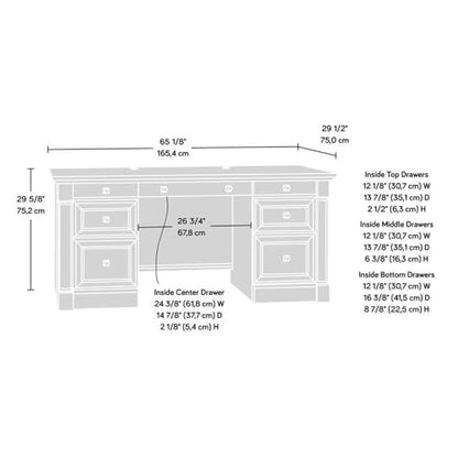 Sauder Palladia Office Desk with Drawers, Executive Desk with File Cabinet Storage, Cable Management, Keyboard Tray, in Glacier Oak Finish - color: Glacier Oak