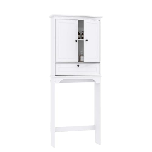 Spirich Bathroom Over the Toilet Storage Cabinet with Tilt-Out Cube, White | Space-saving Organizer for Small Bathrooms, Doors Conceal Clutter, Adjustable Shelf, Anti-Tip Device, Engineered Wood