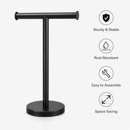 Hand Towel Holder, T-Shape Towel Holder Stand, Black | Weighted Stainless Steel Base Helps Prevent Tipping While The Open T-Shape Keeps Towels Dry on Bathroom Countertops - color: T-black-1 Pack