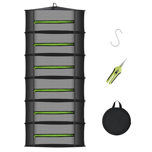 MEKOLIFE 6-Layer Herb Drying Rack with Collapsible Mesh Design | 23.62 Inch Hanging Drying Rack with Zipper and Garden Pruning Shears - Versatile Plant Drying Solution - size: 6 Layers