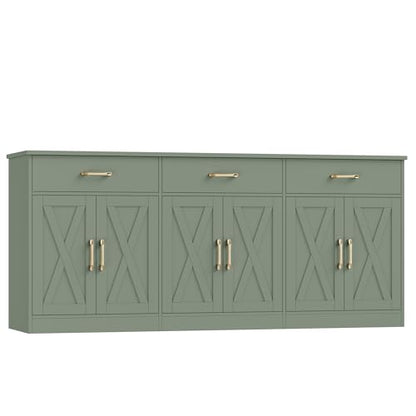 HOSTACK 71"W Farmhouse Kitchen Sideboard Buffet Cabinet with Storage, Green | Large Coffee Bar Cabinet with 3 Wide Drawers, Long Buffet Table with Shelves, Kitchen Storage Cabinet for Dining Room - color: Green